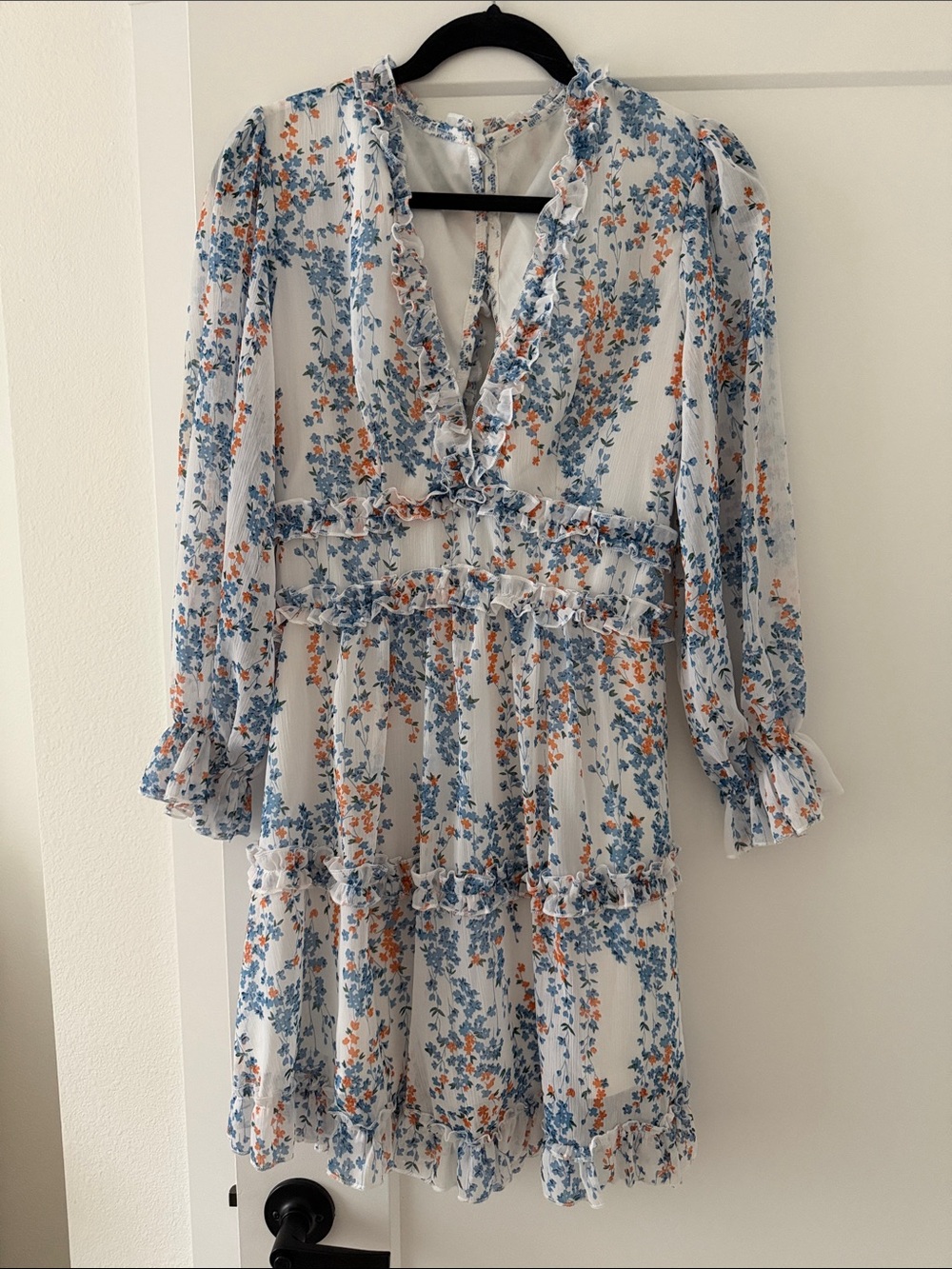 Lulu's Blue & Orange Floral Ruffle Mini Dress